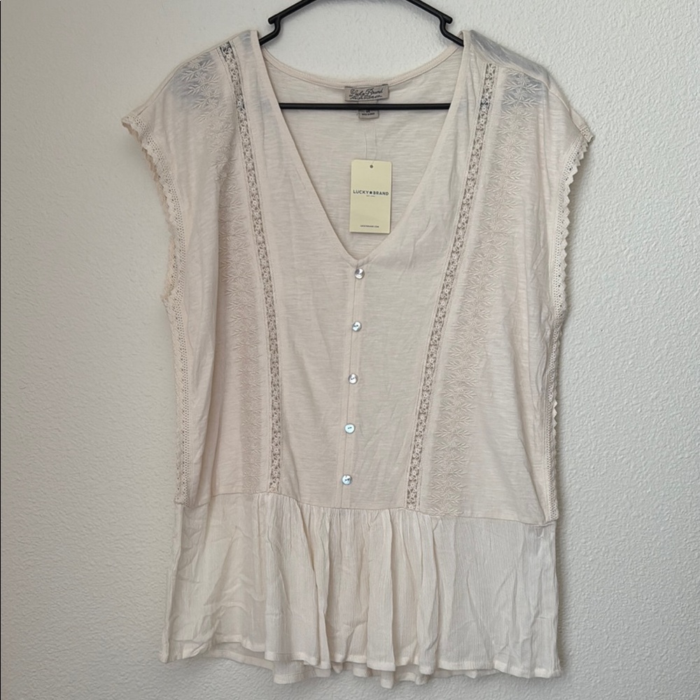 Lucky Brand Woven Mixed Knit Top